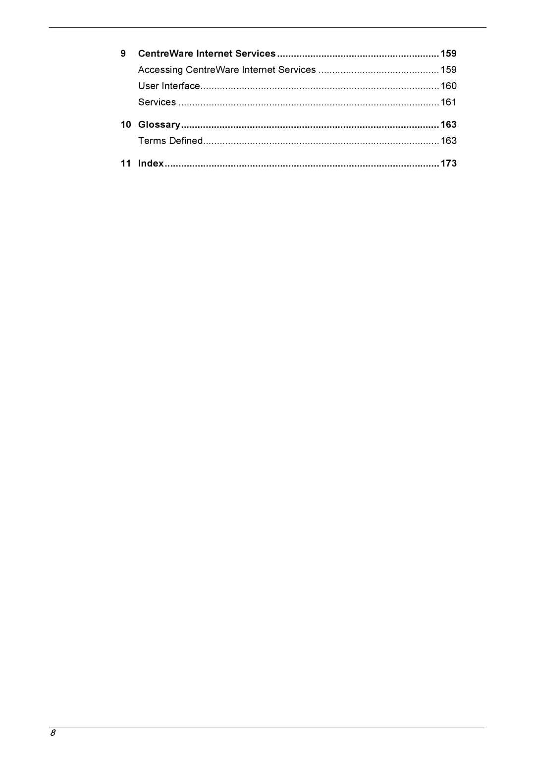 Xerox 5230 manual 159, Glossary 163, Index 173 