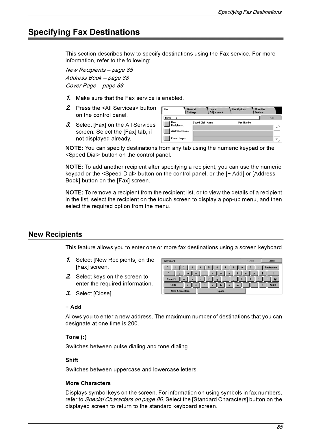 Xerox 5230 manual Specifying Fax Destinations, New Recipients 