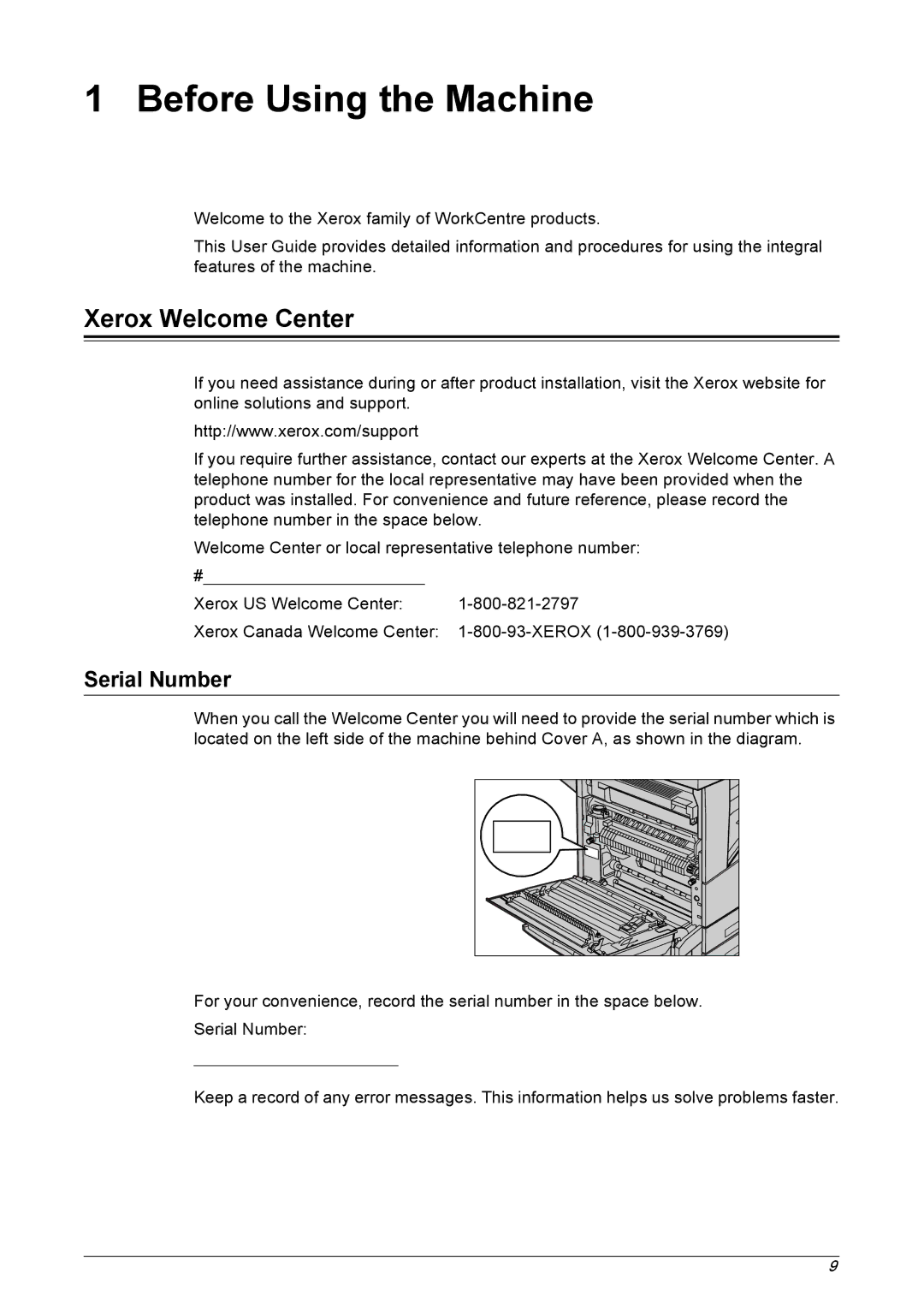 Xerox 5230 manual Xerox Welcome Center, Serial Number 