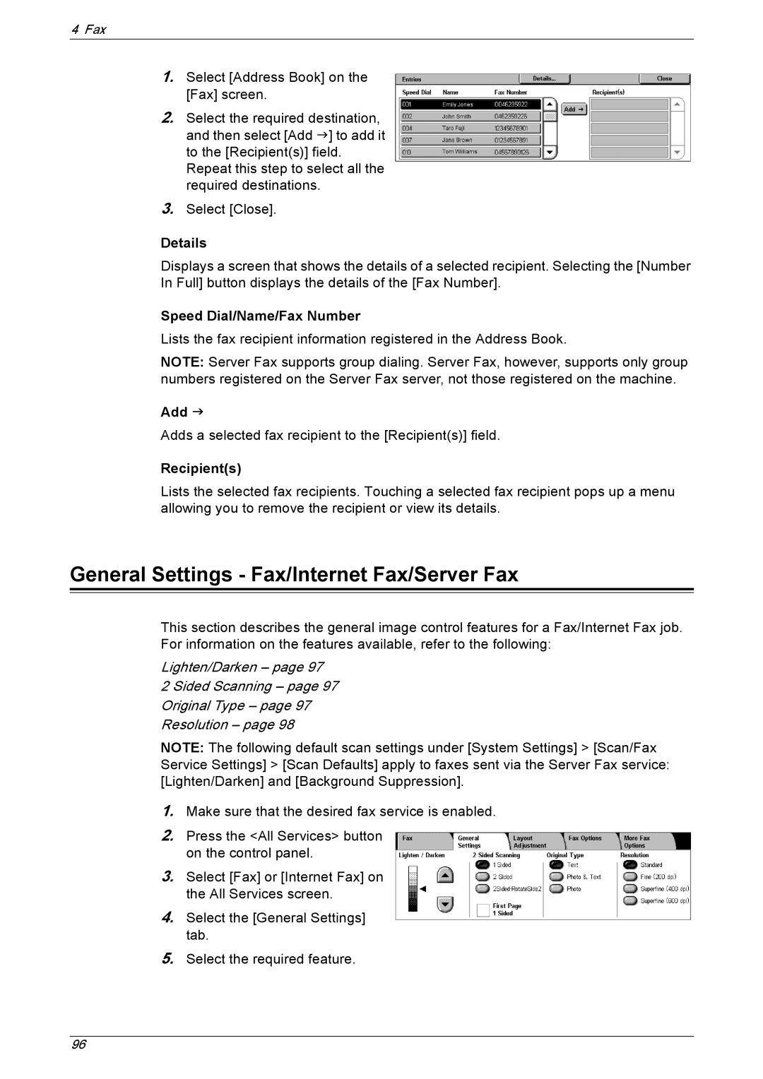 Xerox 5230 manual General Settings Fax/Internet Fax/Server Fax, Details 