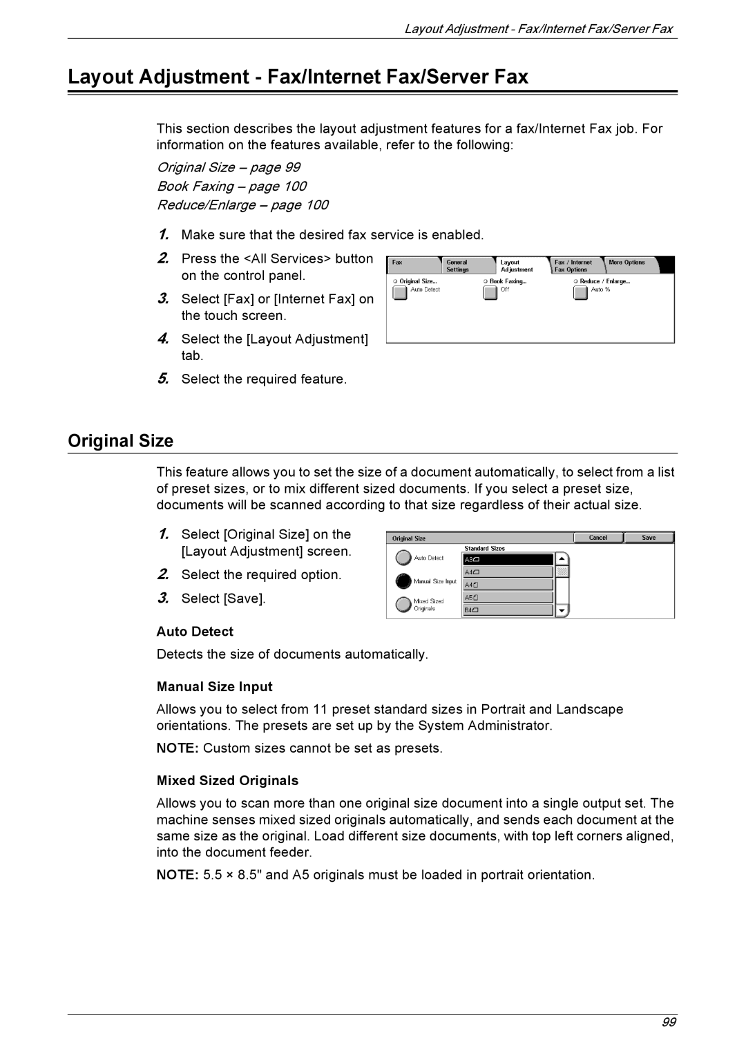 Xerox 5230 manual Layout Adjustment Fax/Internet Fax/Server Fax, Original Size Book Faxing Reduce/Enlarge 