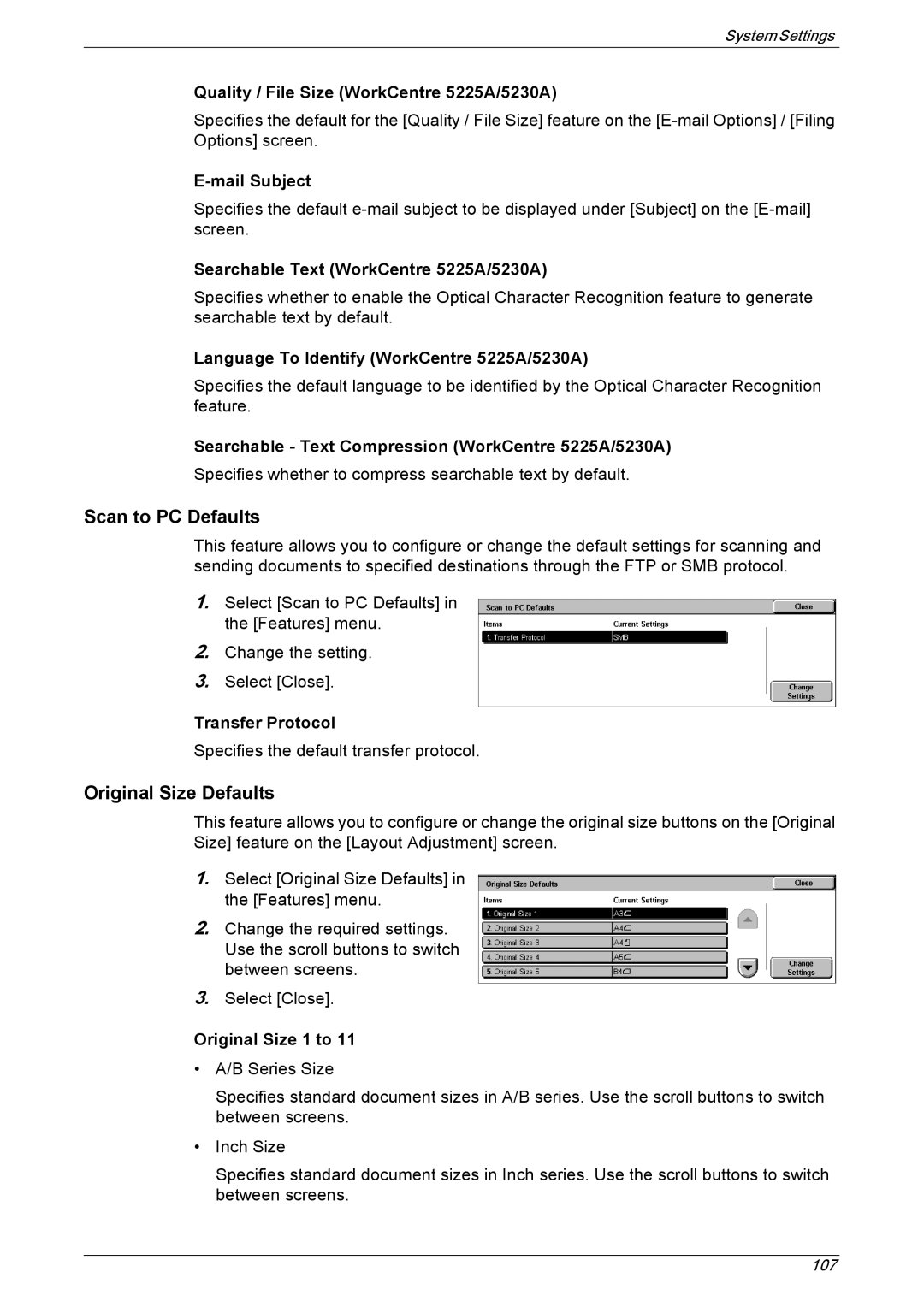 Xerox 5225A, 5230A manual Scan to PC Defaults 