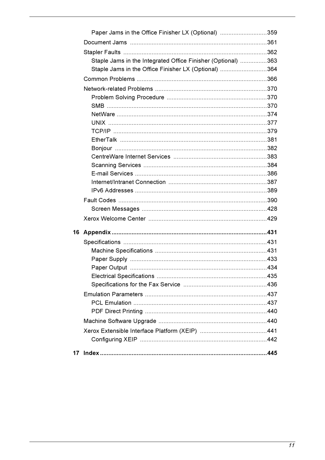 Xerox 5225A, 5230A manual Appendix 431, Index 445 