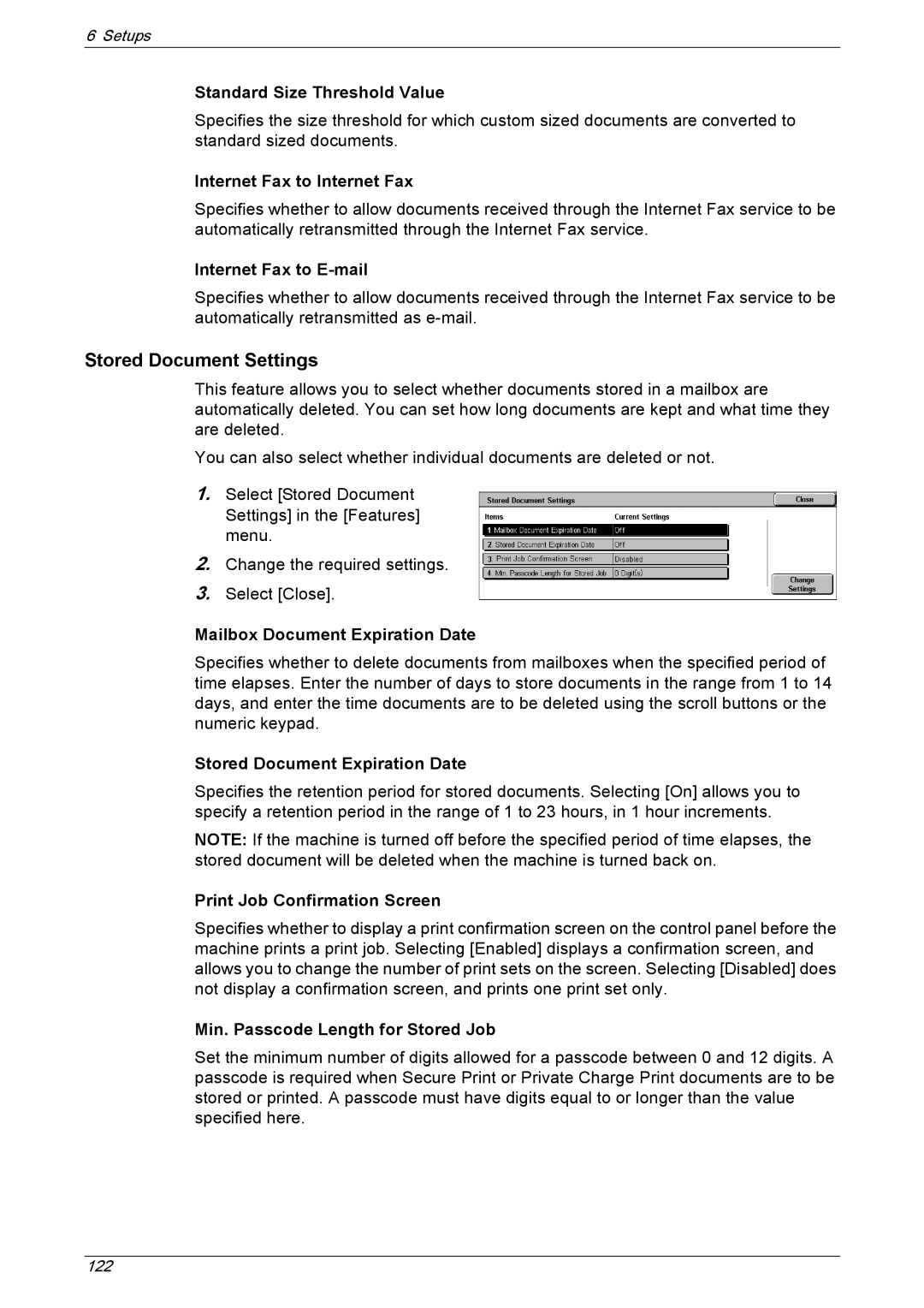 Xerox 5230A, 5225A manual Stored Document Settings 