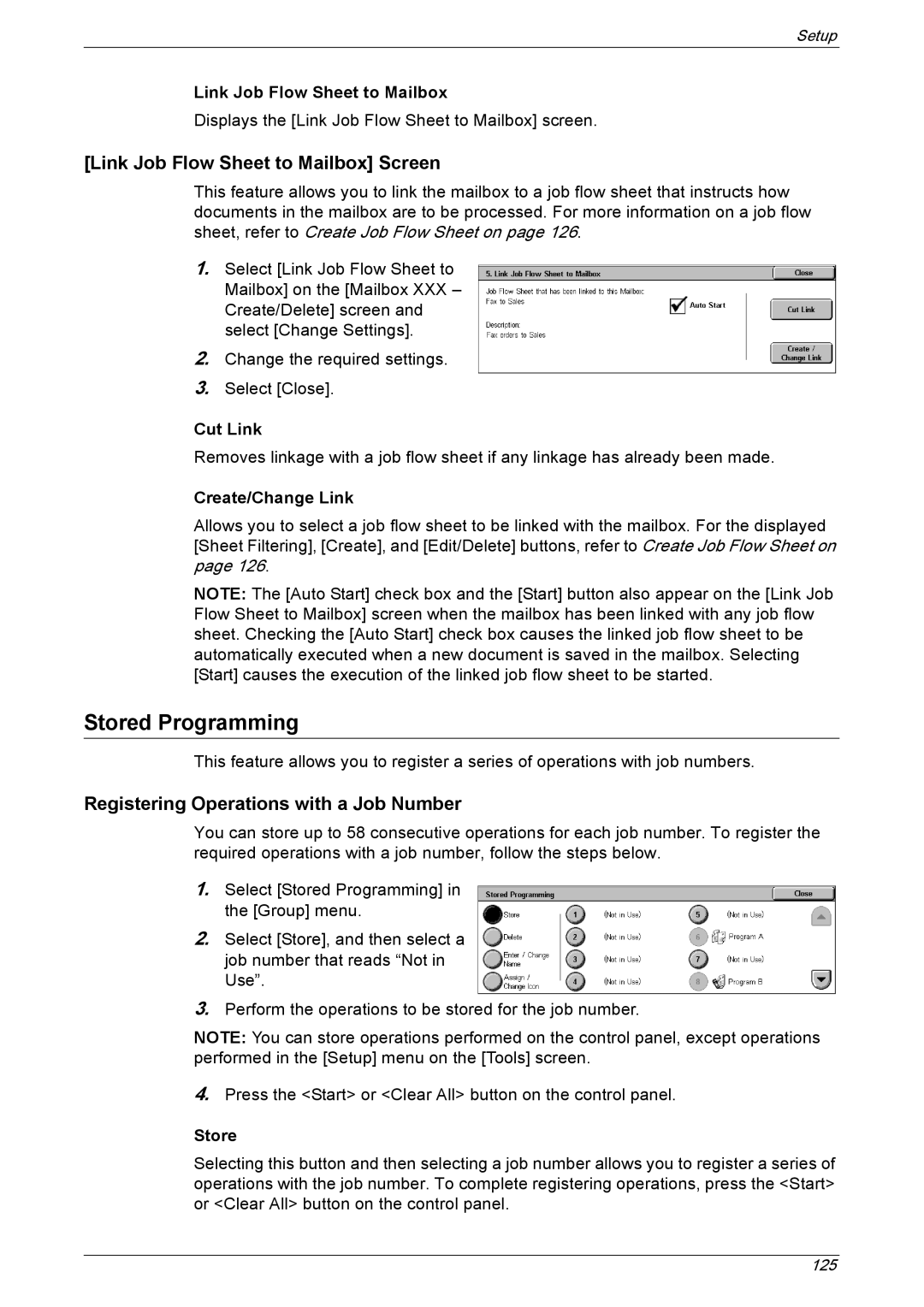 Xerox 5225A, 5230A Stored Programming, Link Job Flow Sheet to Mailbox Screen, Registering Operations with a Job Number 