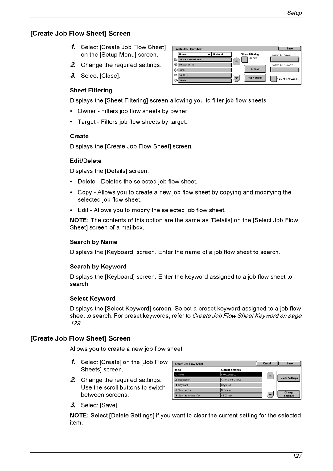 Xerox 5225A, 5230A manual Create Job Flow Sheet Screen 