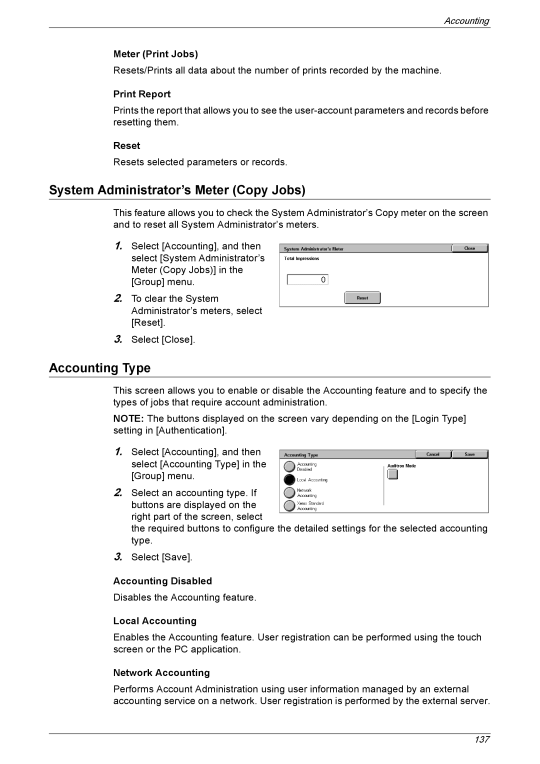 Xerox 5225A, 5230A manual System Administrator’s Meter Copy Jobs, Accounting Type 