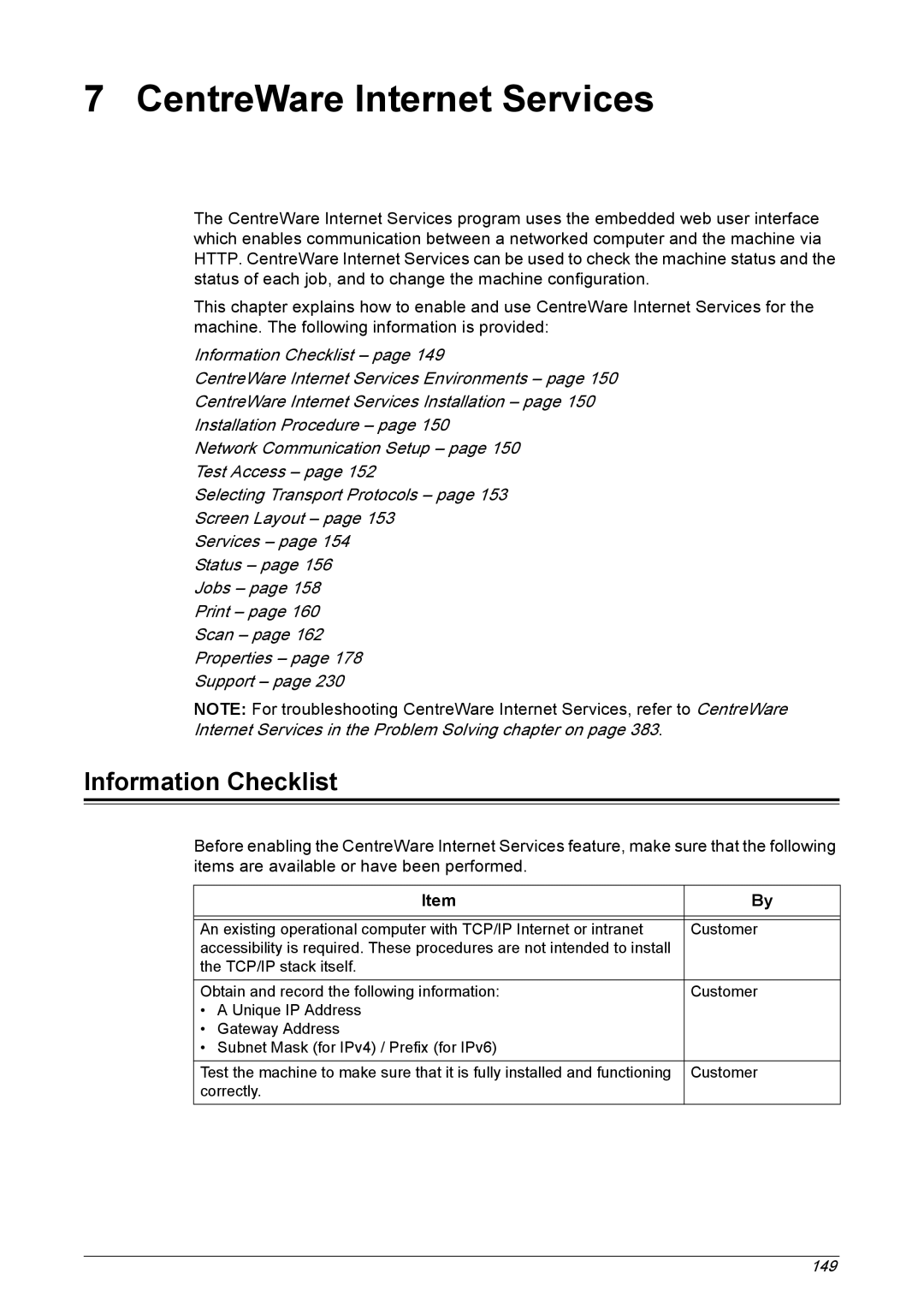 Xerox 5225A, 5230A manual CentreWare Internet Services, Information Checklist 