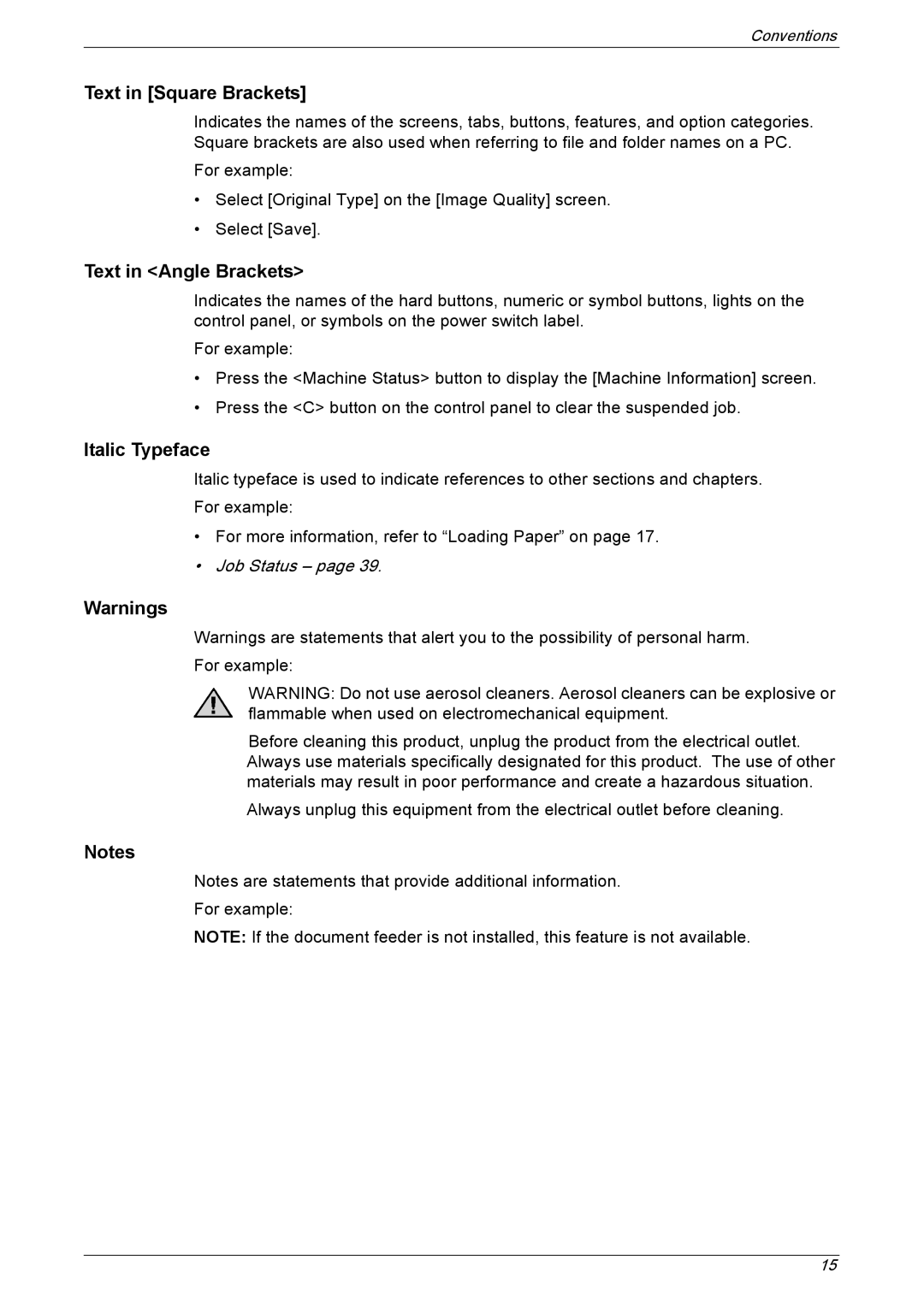 Xerox 5225A, 5230A manual Text in Square Brackets, Text in Angle Brackets, Italic Typeface 