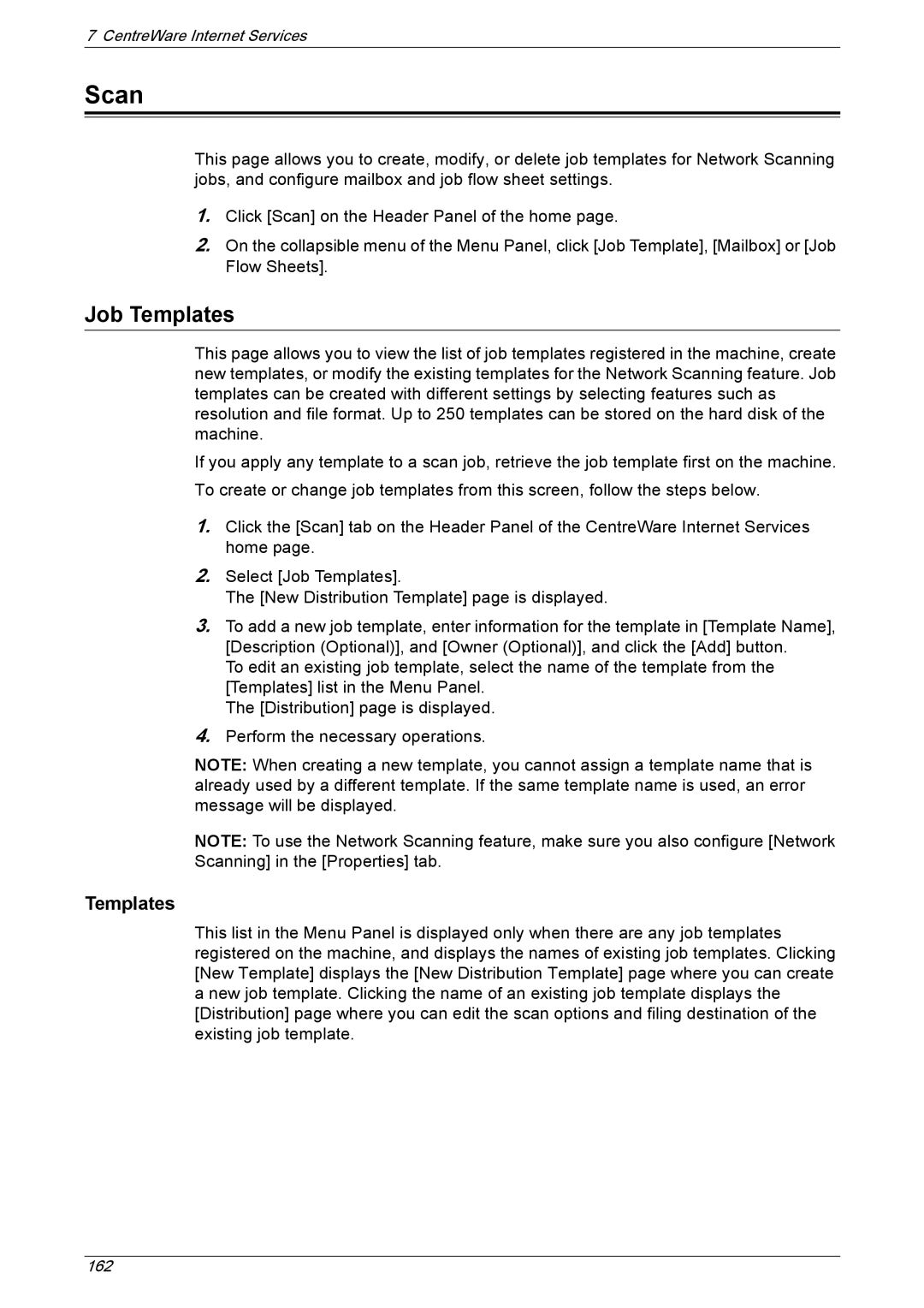 Xerox 5230A, 5225A manual Scan, Job Templates 