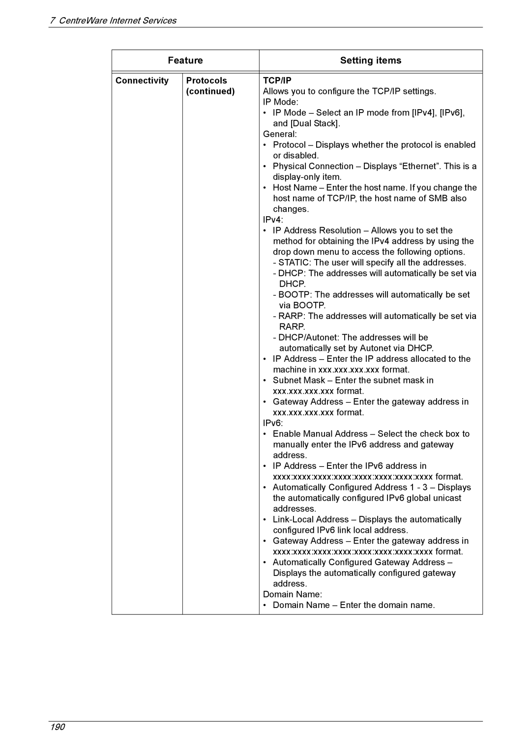 Xerox 5230A, 5225A manual Connectivity Protocols, Tcp/Ip 