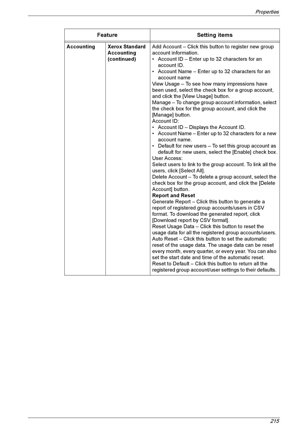 Xerox 5225A, 5230A manual Accounting Xerox Standard 