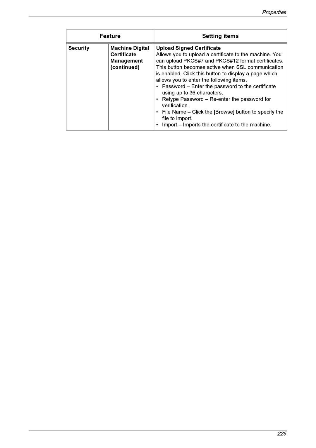 Xerox 5225A, 5230A manual Security Machine Digital Upload Signed Certificate, Management 