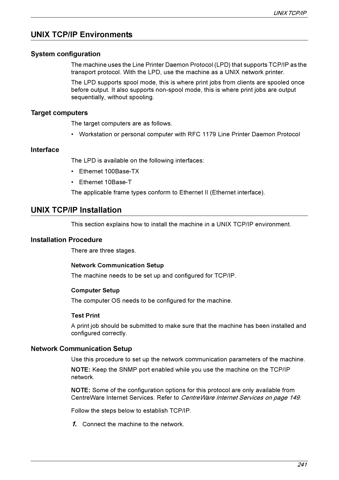 Xerox 5225A, 5230A manual Unix TCP/IP Environments, Unix TCP/IP Installation, Interface 