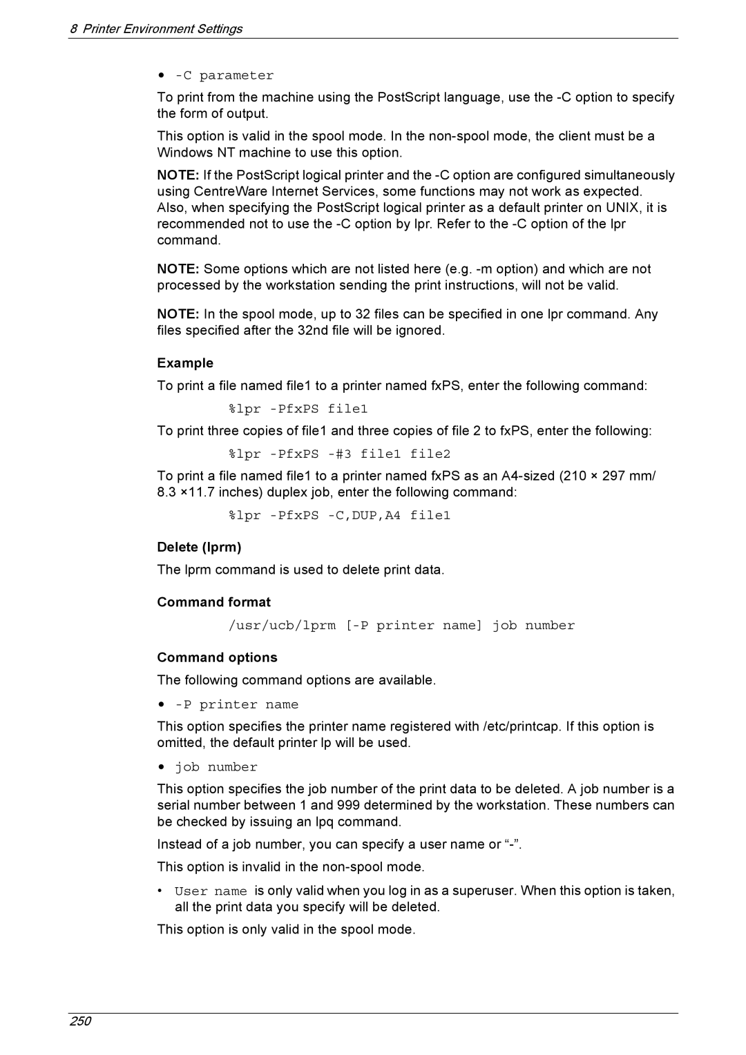 Xerox 5230A, 5225A manual Parameter, Delete lprm 