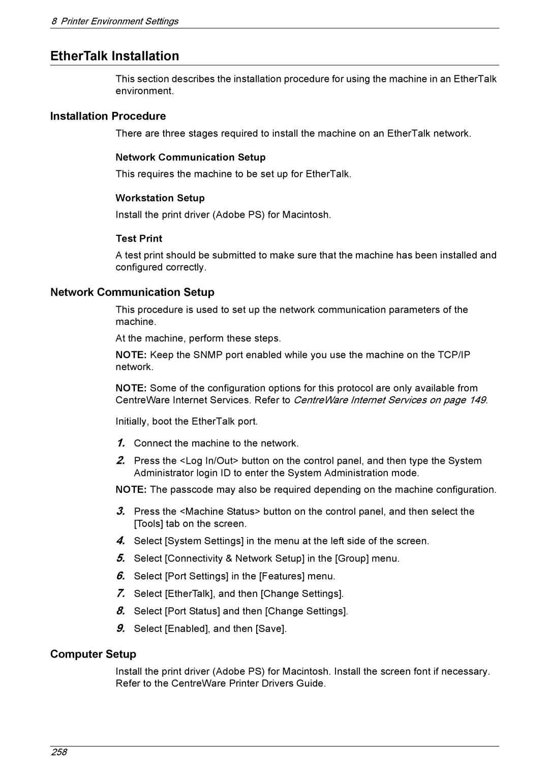 Xerox 5230A, 5225A manual EtherTalk Installation, Workstation Setup 