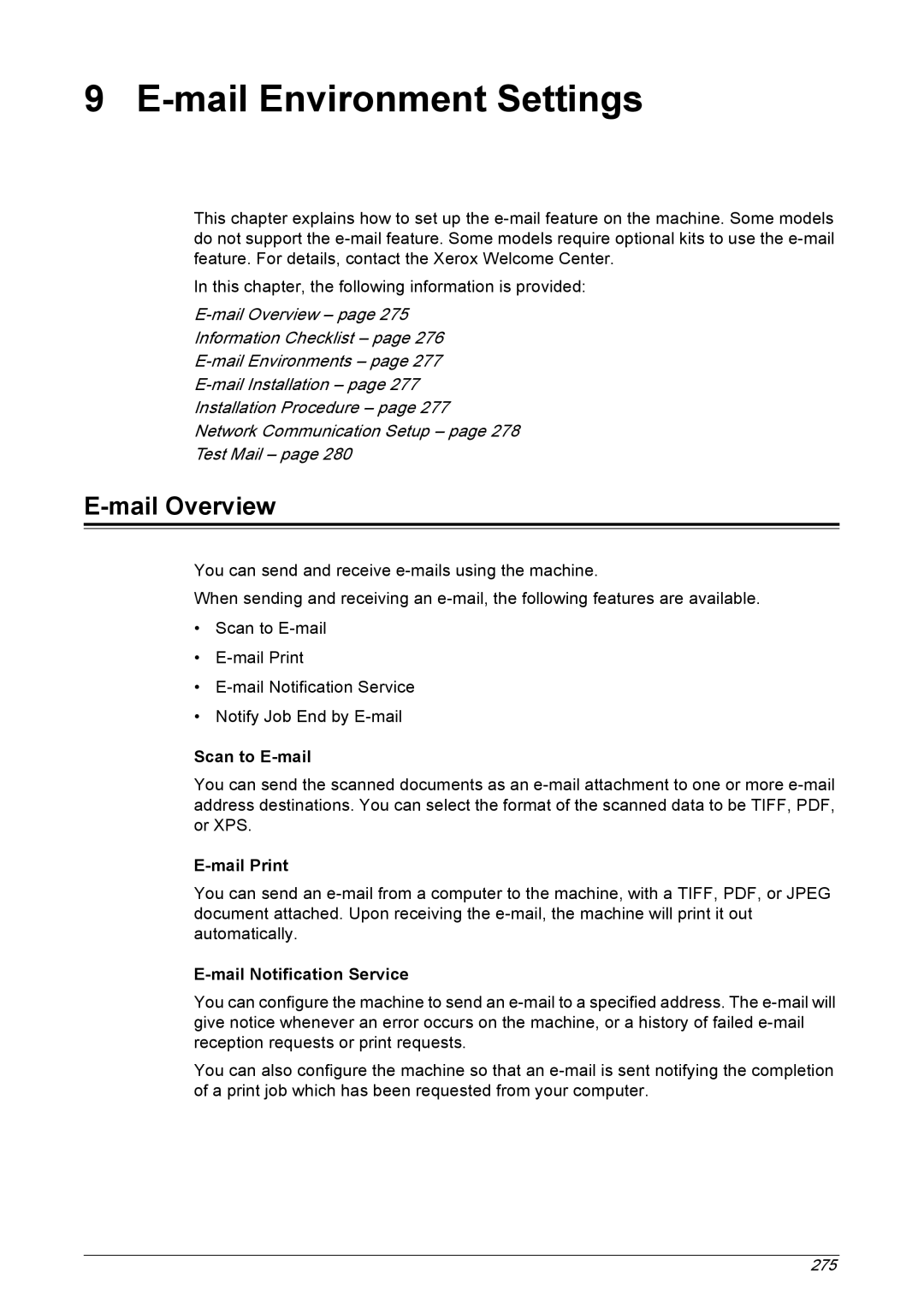 Xerox 5225A, 5230A manual Mail Overview, Scan to E-mail Mail Print Mail Notification Service 