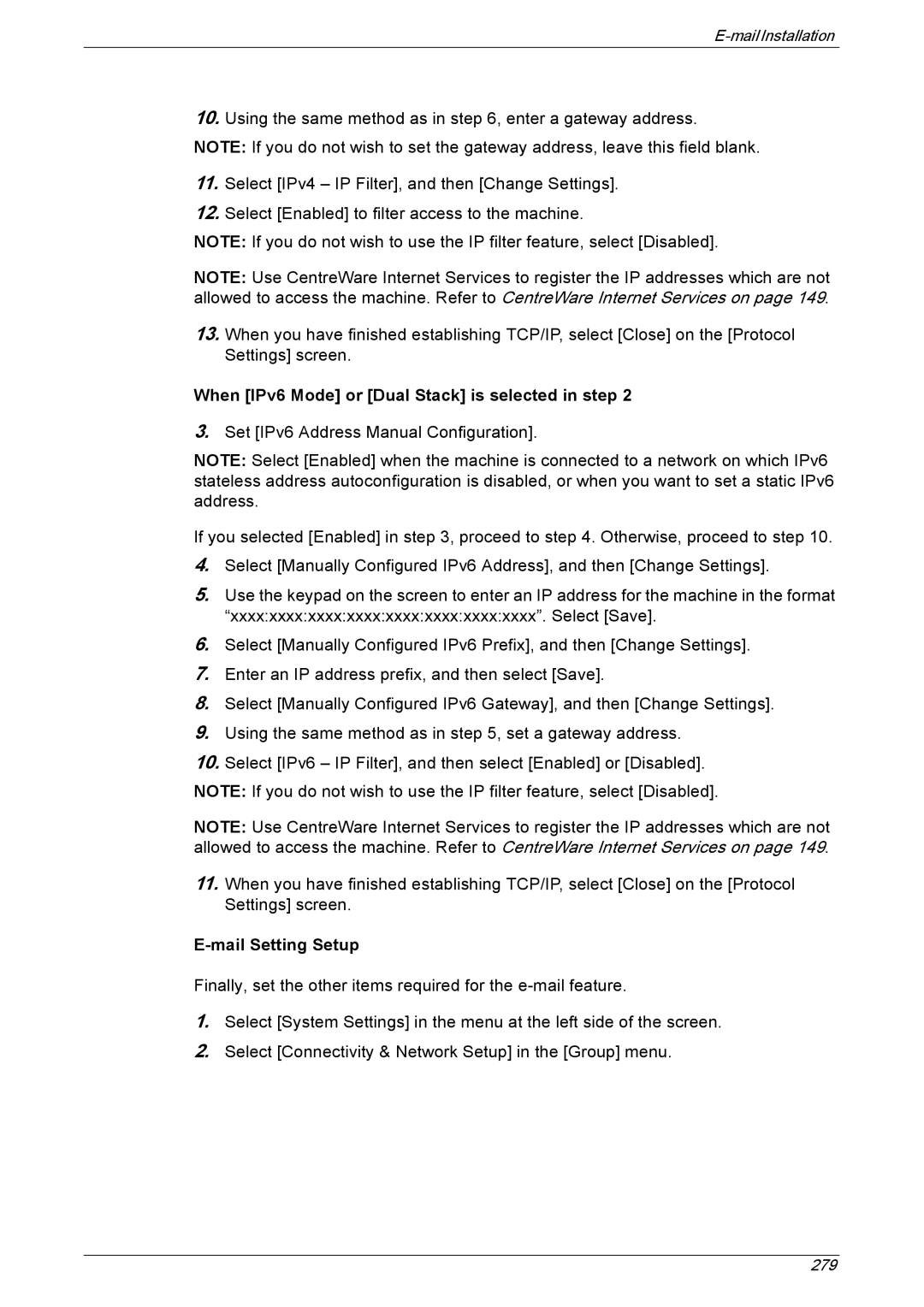 Xerox 5225A, 5230A manual When IPv6 Mode or Dual Stack is selected in step, Mail Setting Setup 