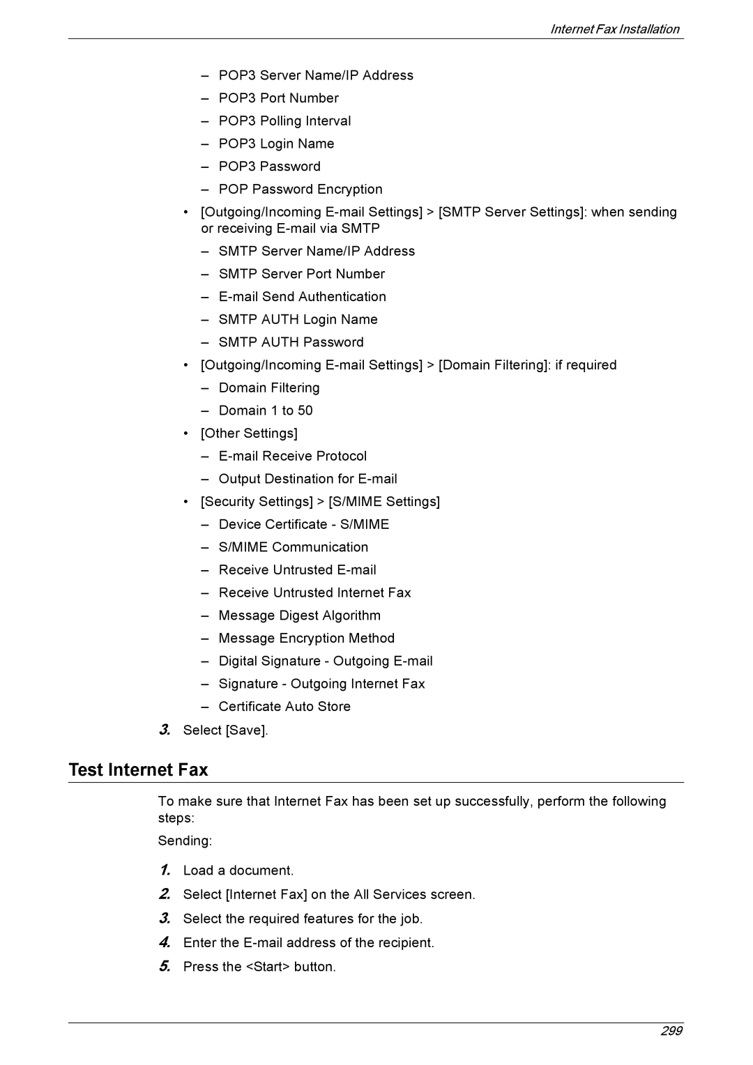 Xerox 5225A, 5230A manual Test Internet Fax 