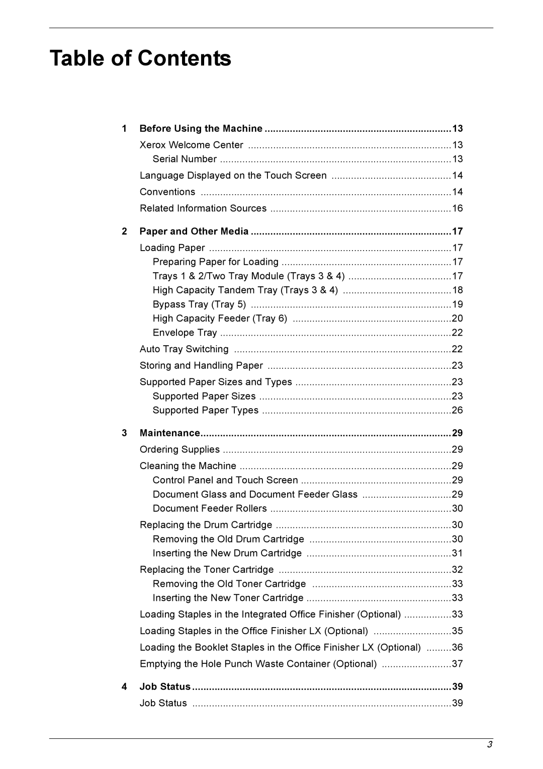 Xerox 5225A, 5230A manual Table of Contents 