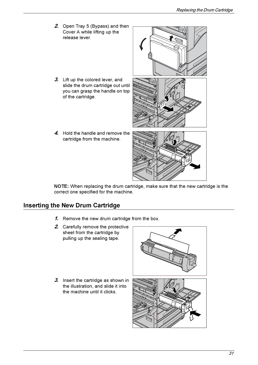 Xerox 5225A, 5230A manual Inserting the New Drum Cartridge 