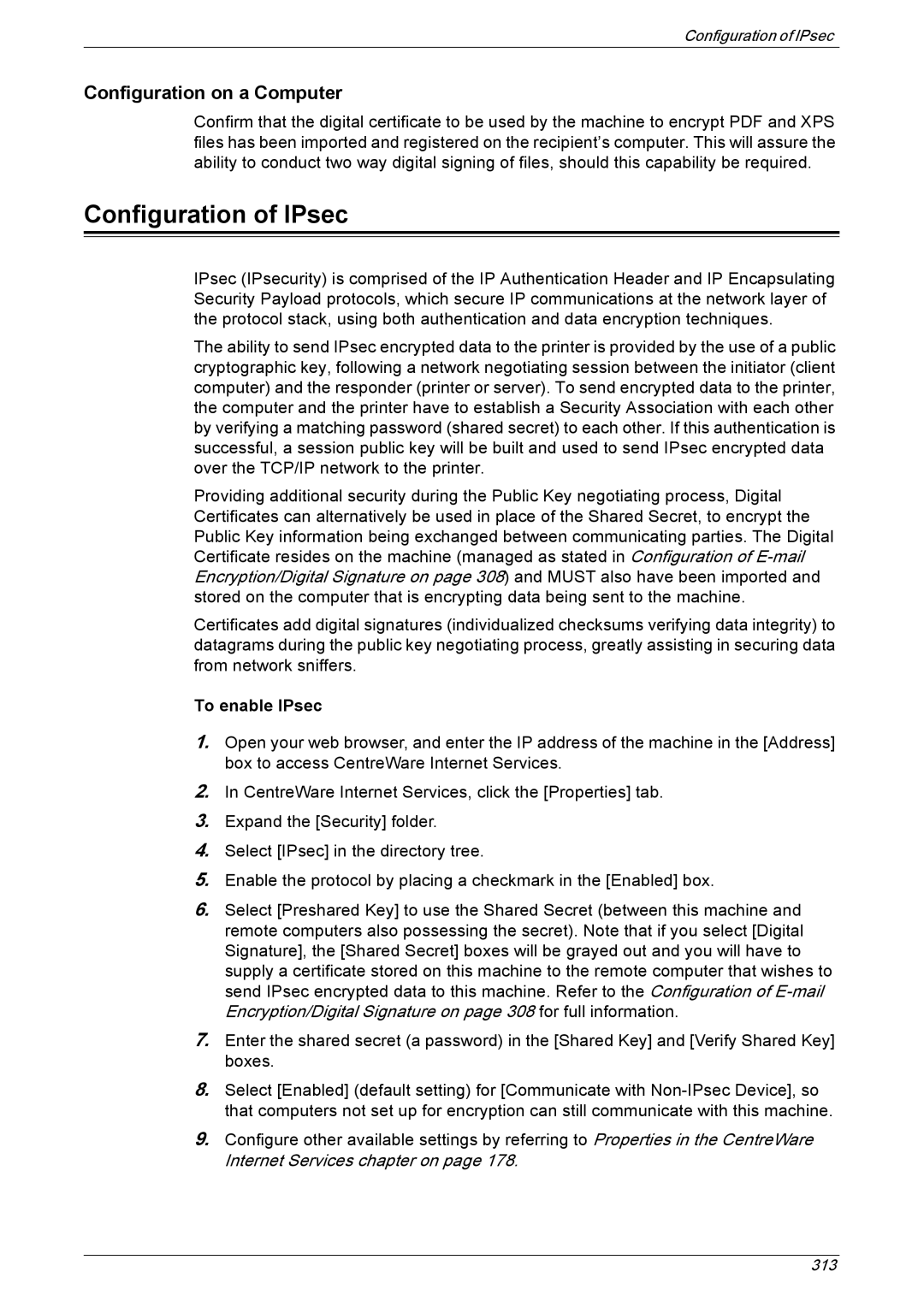 Xerox 5225A, 5230A manual Configuration of IPsec, To enable IPsec 