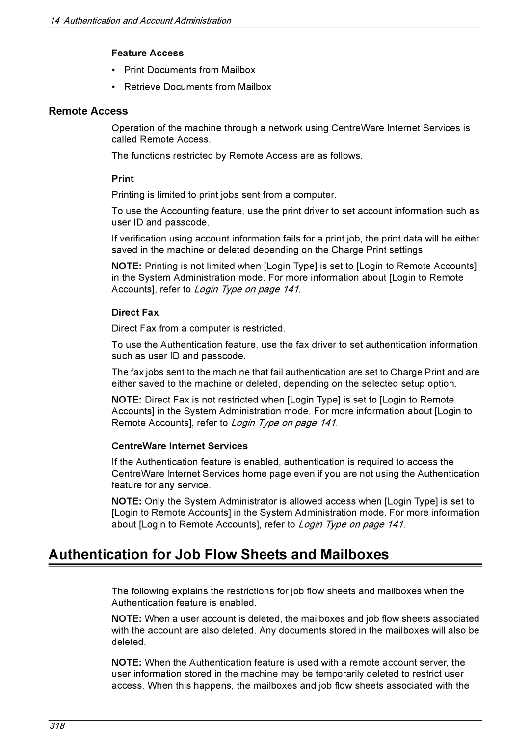 Xerox 5230A, 5225A manual Authentication for Job Flow Sheets and Mailboxes, Remote Access, CentreWare Internet Services 