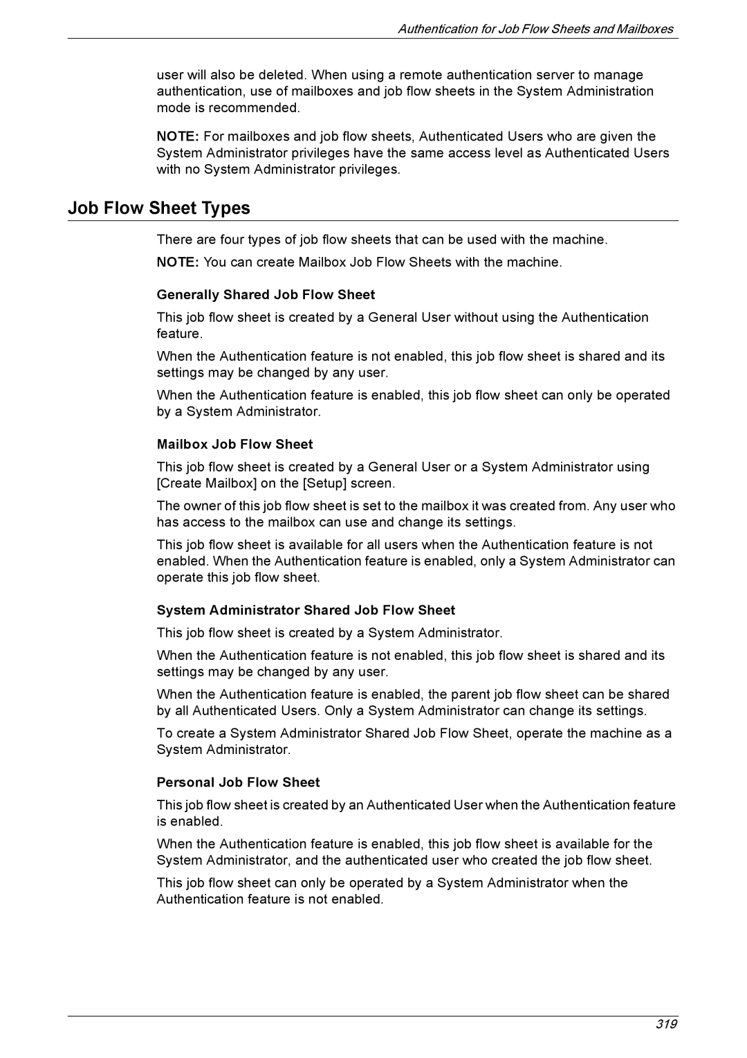 Xerox 5225A, 5230A Job Flow Sheet Types, Generally Shared Job Flow Sheet, Mailbox Job Flow Sheet, Personal Job Flow Sheet 