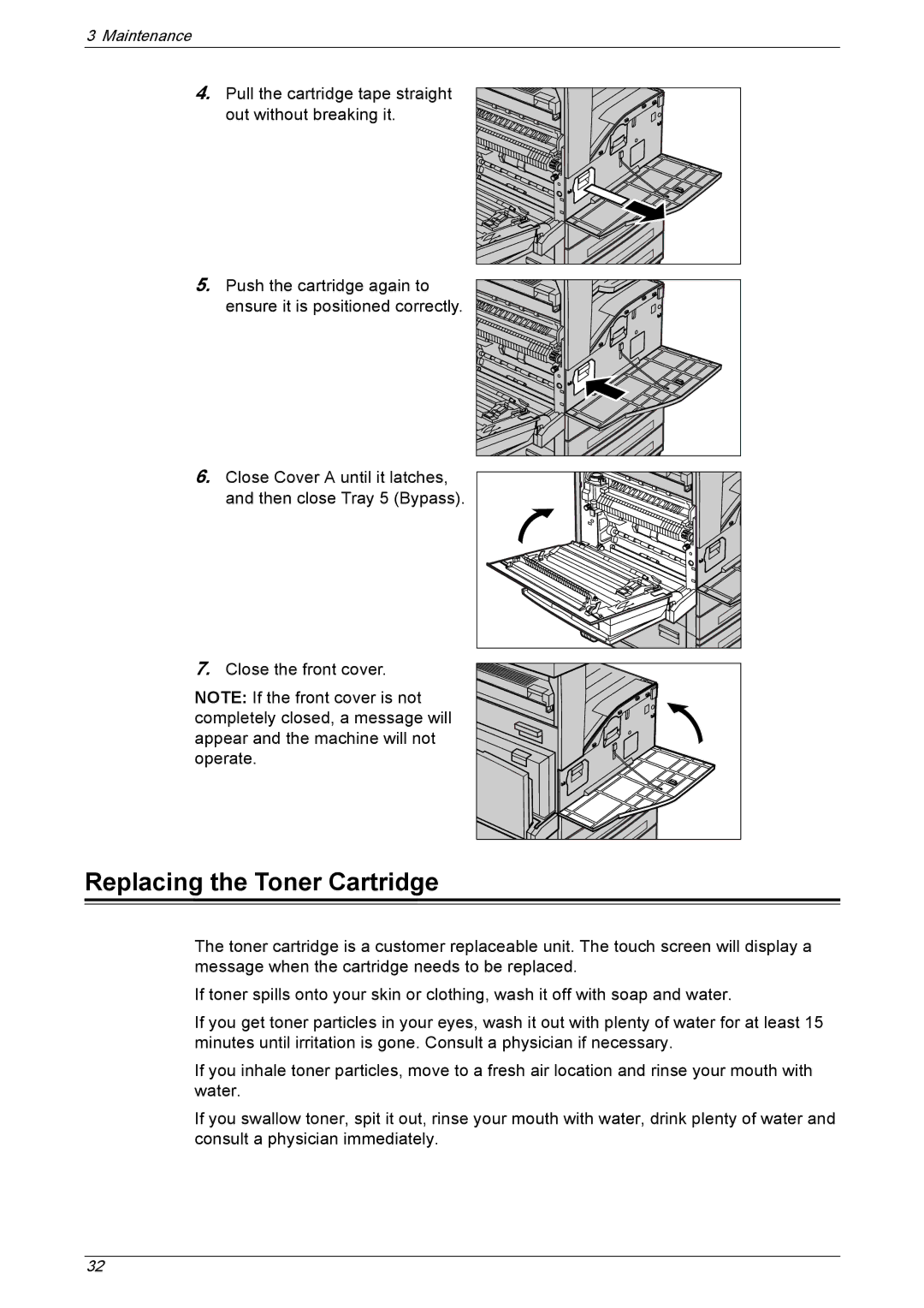 Xerox 5230A, 5225A manual Replacing the Toner Cartridge 