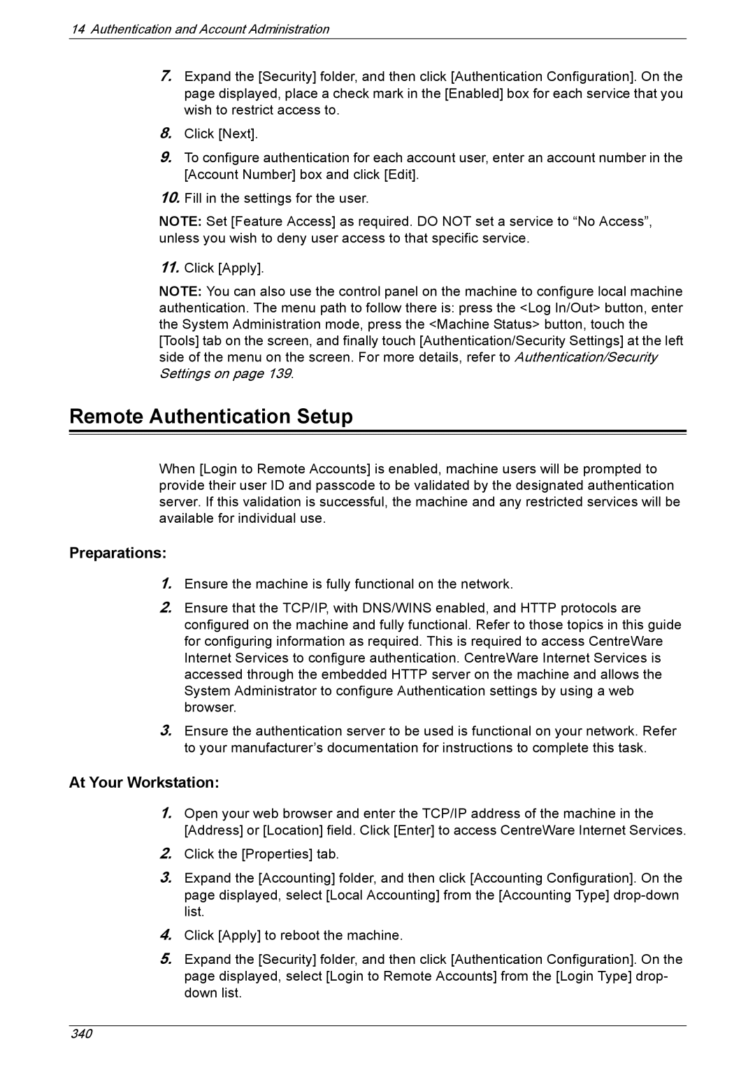 Xerox 5230A, 5225A manual Remote Authentication Setup 