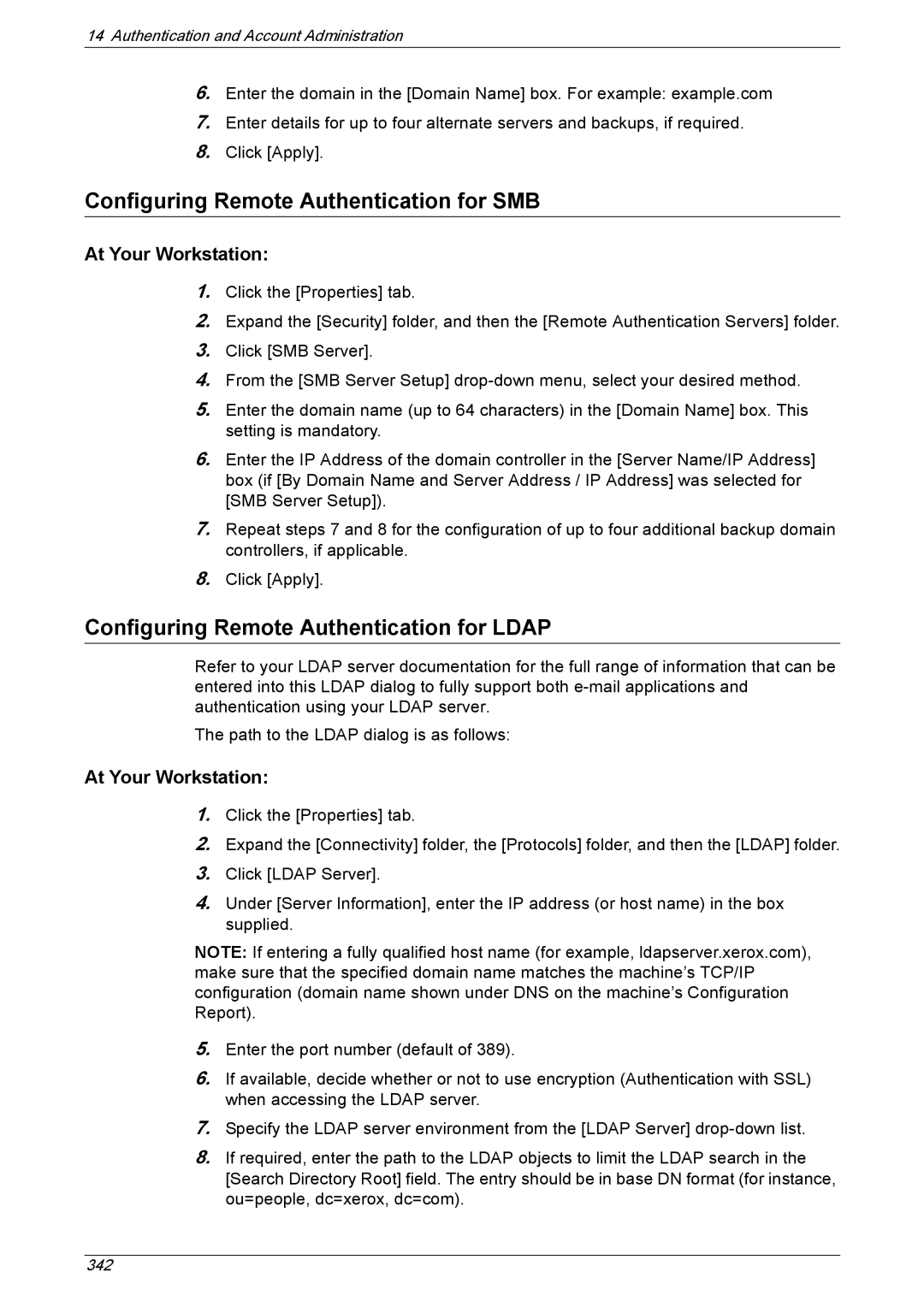 Xerox 5230A, 5225A manual Configuring Remote Authentication for SMB, Configuring Remote Authentication for Ldap 