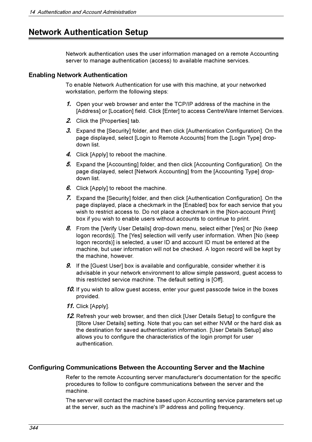 Xerox 5230A, 5225A manual Network Authentication Setup, Enabling Network Authentication 