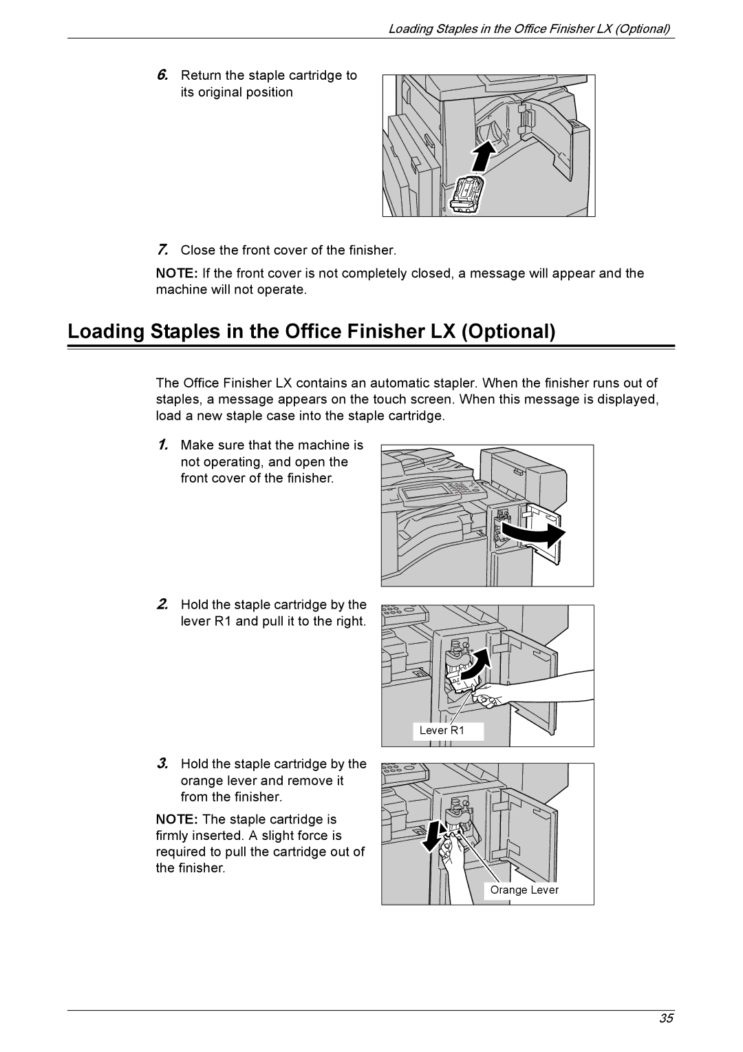 Xerox 5225A, 5230A manual Loading Staples in the Office Finisher LX Optional 