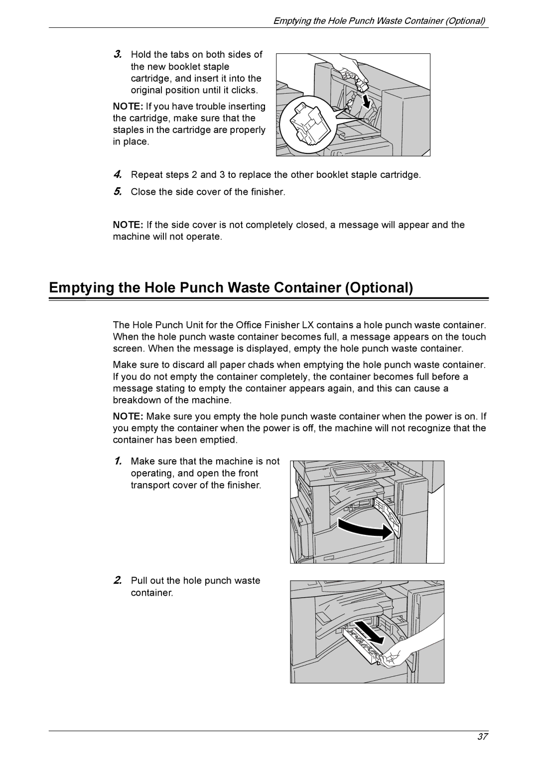 Xerox 5225A, 5230A manual Emptying the Hole Punch Waste Container Optional 