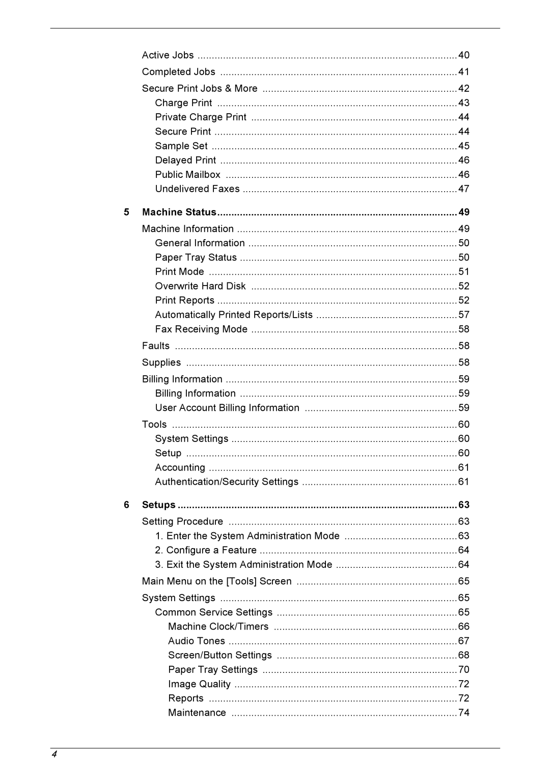 Xerox 5230A, 5225A manual Machine Status, Setups 