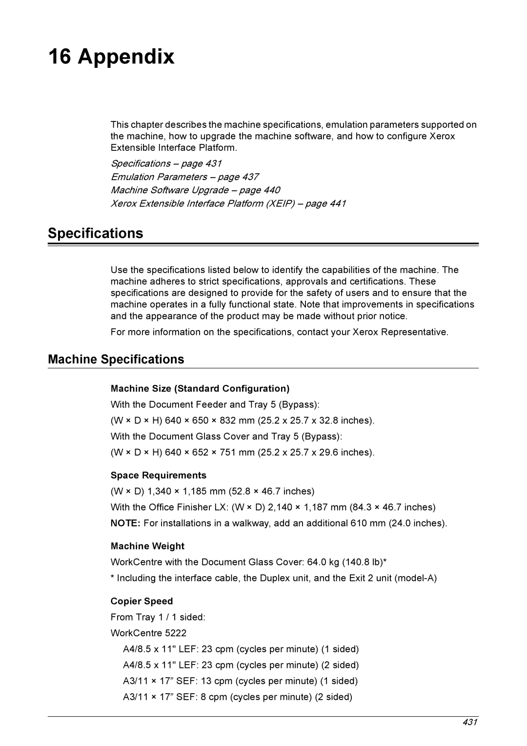 Xerox 5225A, 5230A manual Machine Specifications 