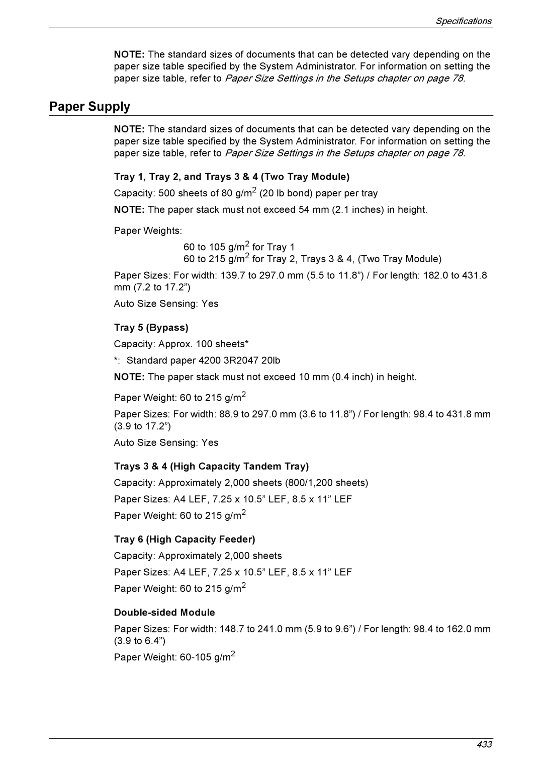 Xerox 5225A, 5230A manual Paper Supply 