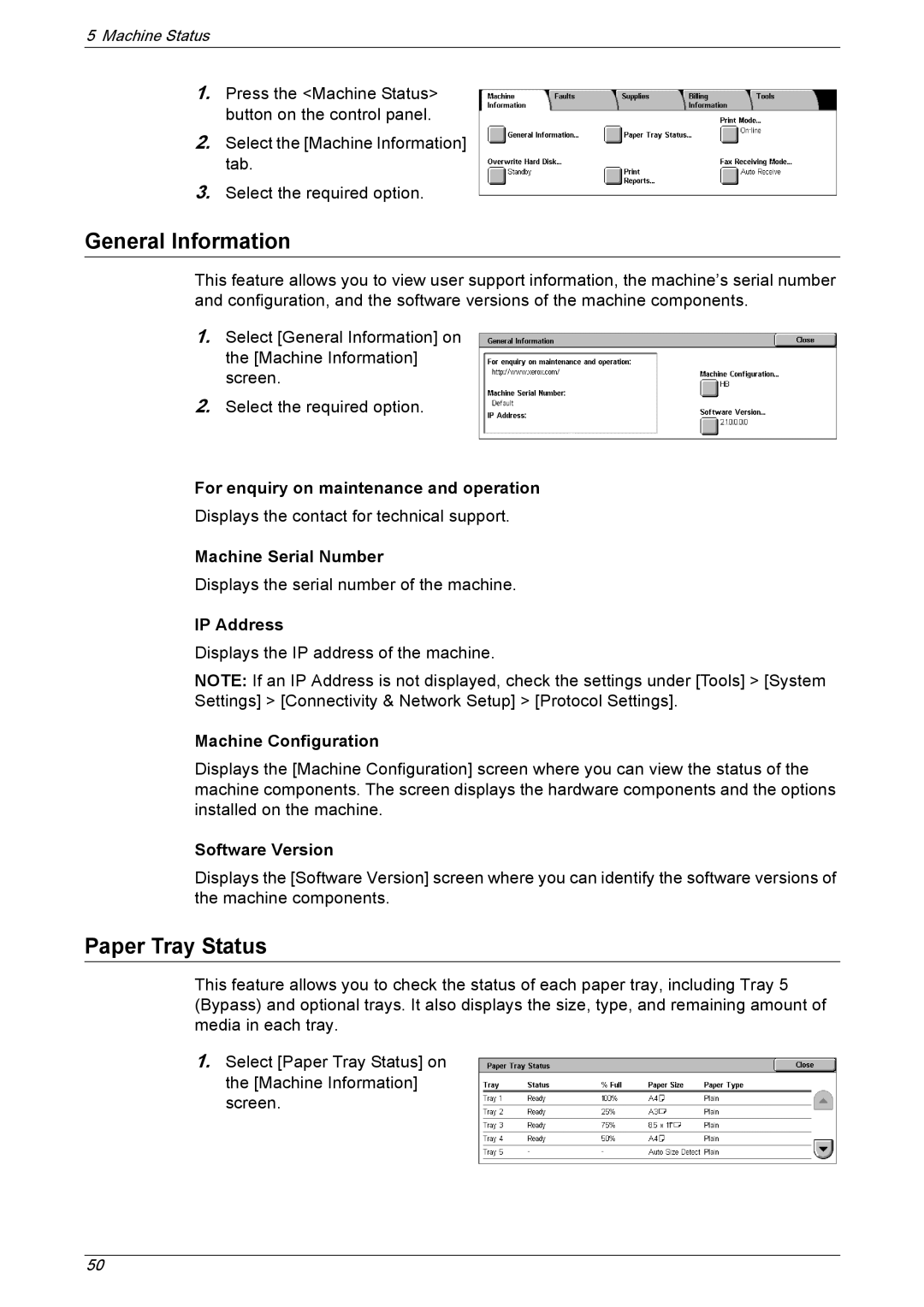 Xerox 5230A, 5225A manual General Information, Paper Tray Status 