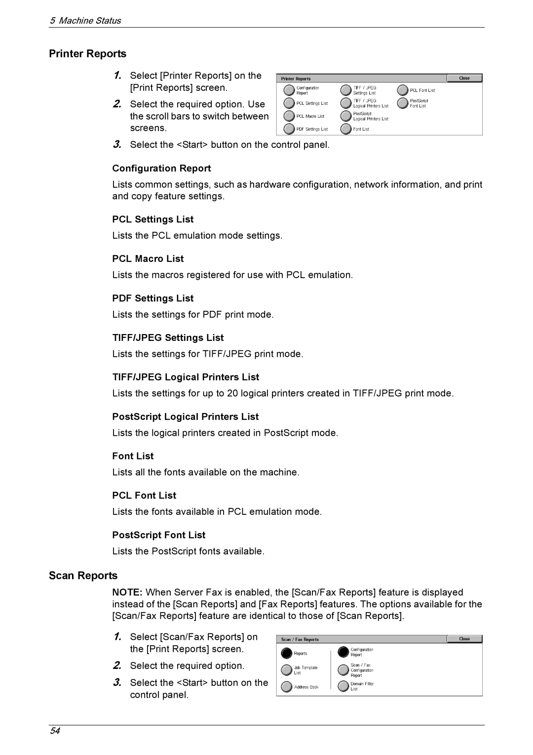 Xerox 5230A, 5225A manual Printer Reports, Scan Reports 