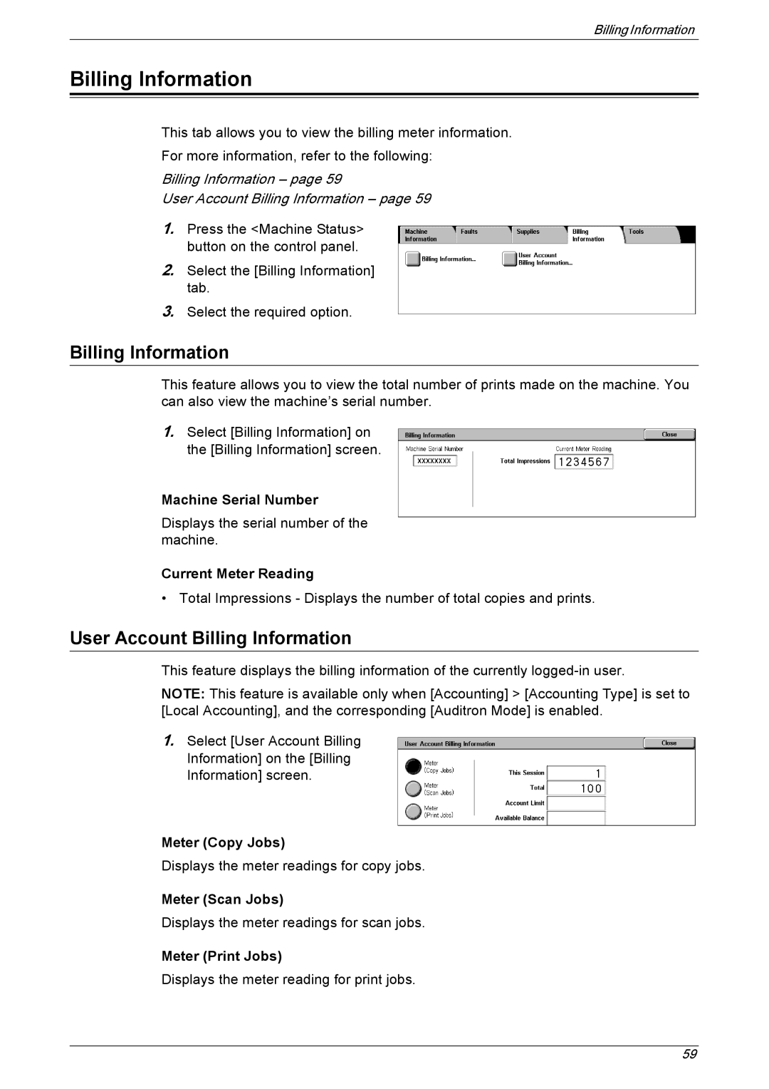 Xerox 5225A, 5230A manual User Account Billing Information 