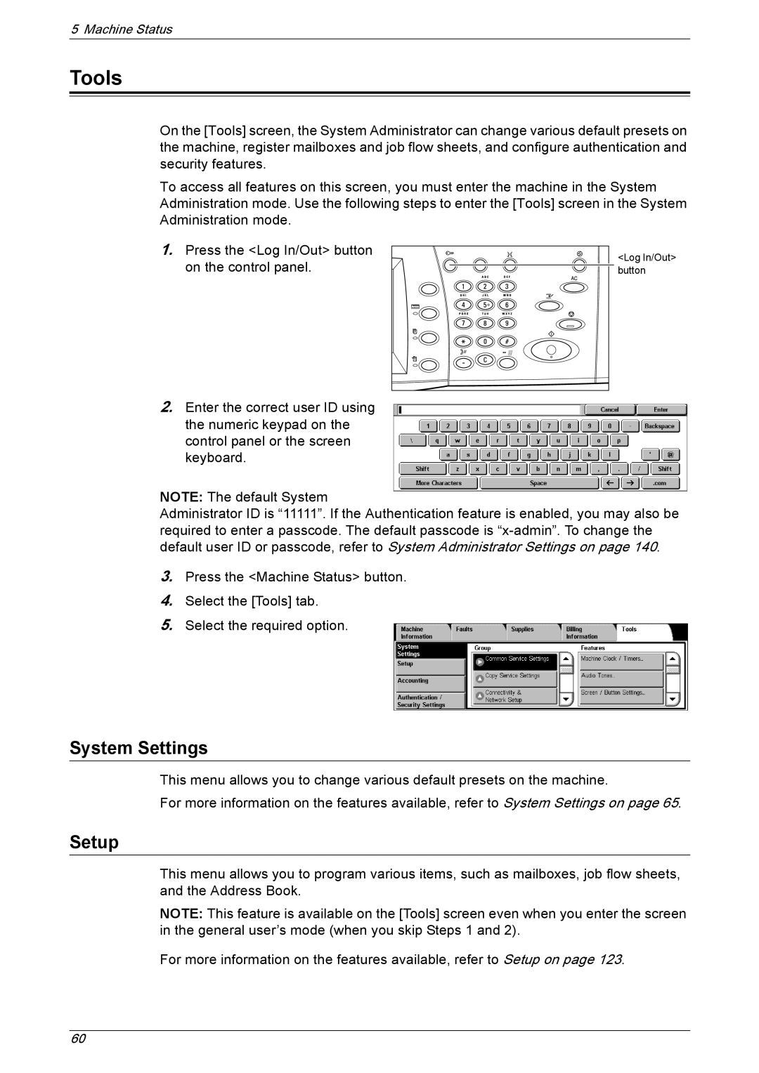 Xerox 5230A, 5225A manual Tools, System Settings, Setup 