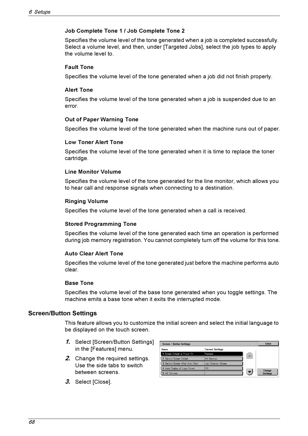 Xerox 5230A, 5225A manual Screen/Button Settings 