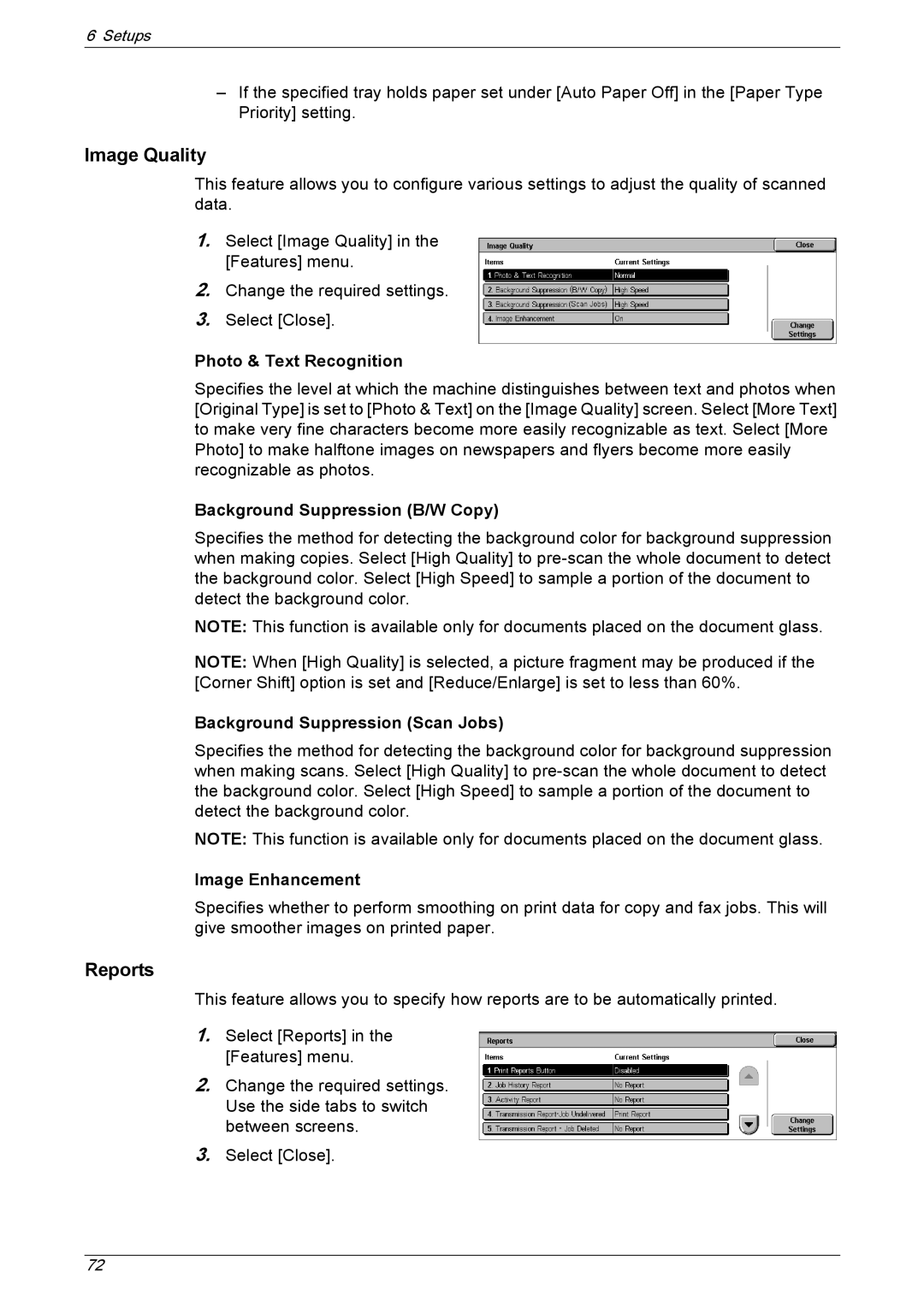 Xerox 5230A, 5225A manual Image Quality, Reports 