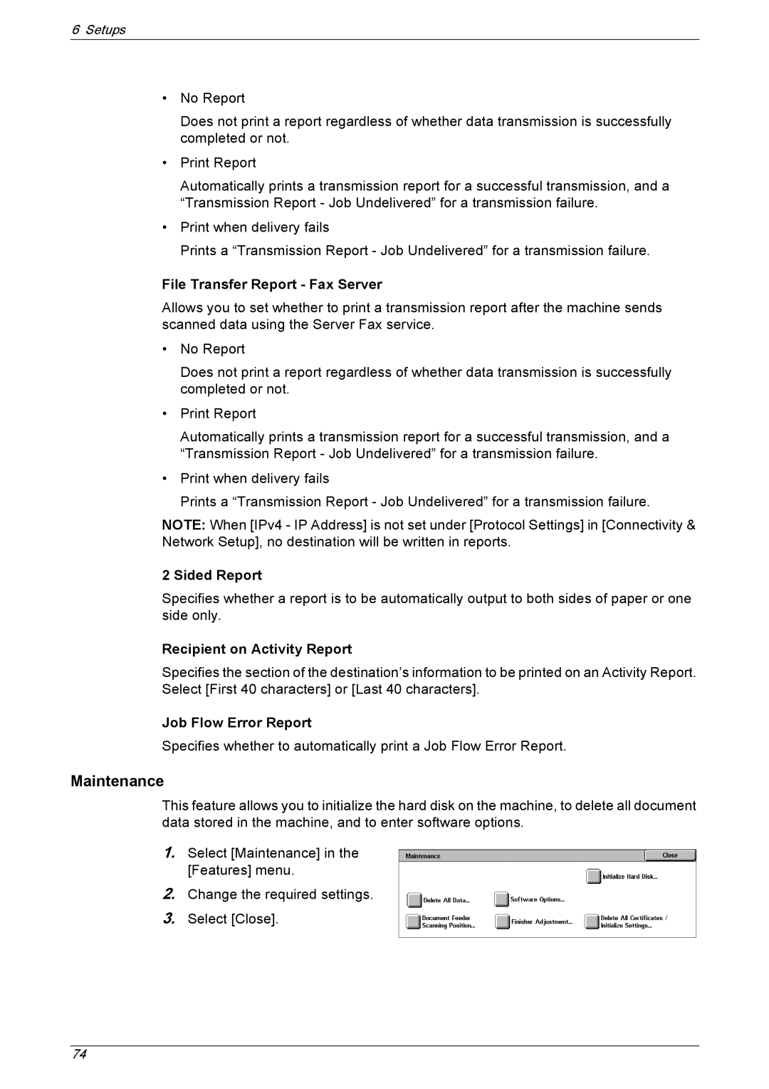 Xerox 5230A, 5225A manual Maintenance, Sided Report, Recipient on Activity Report 