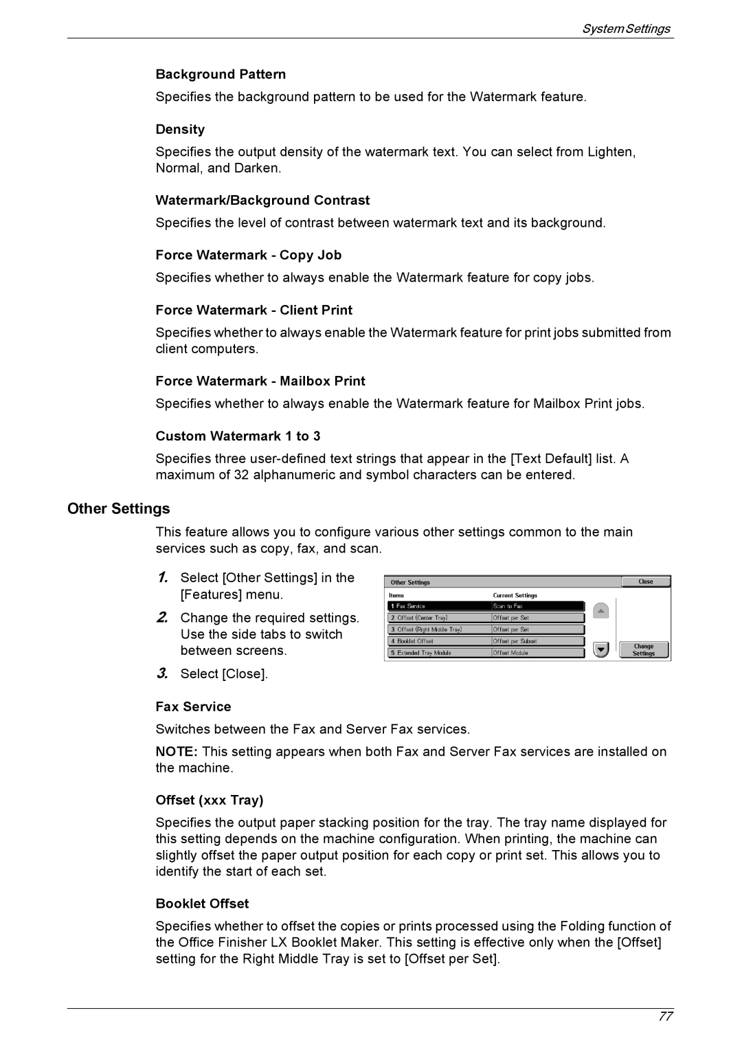 Xerox 5225A, 5230A manual Other Settings 