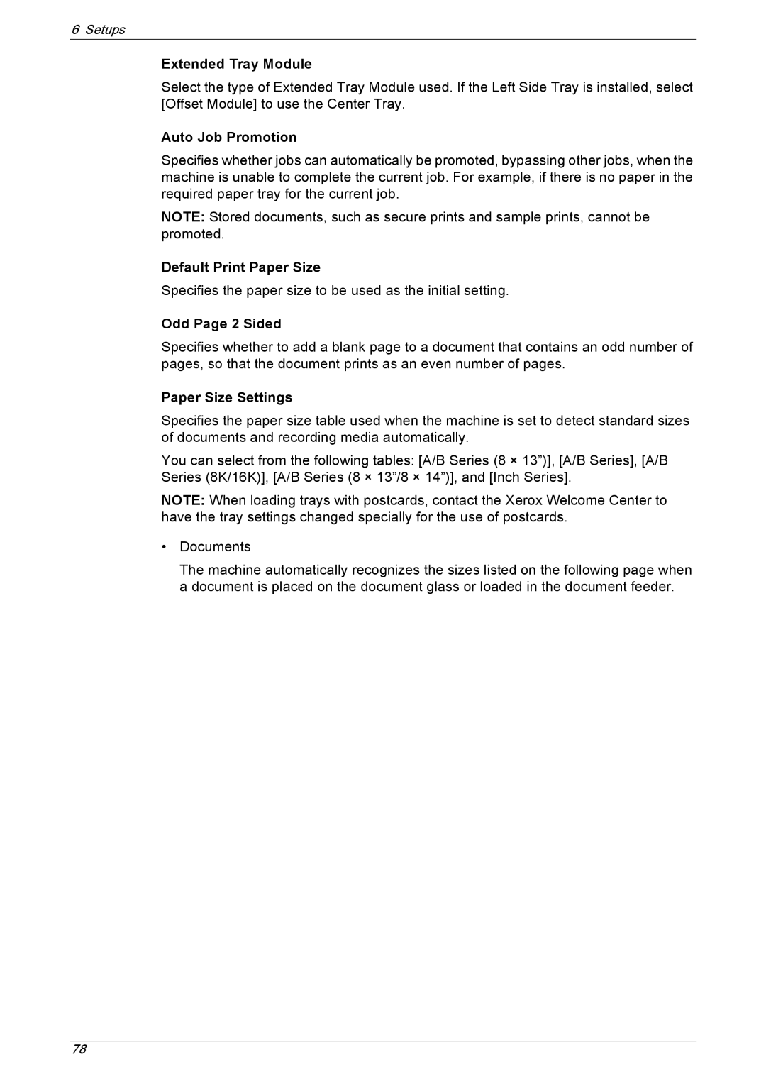 Xerox 5230A Extended Tray Module, Auto Job Promotion, Default Print Paper Size, Odd Page 2 Sided, Paper Size Settings 