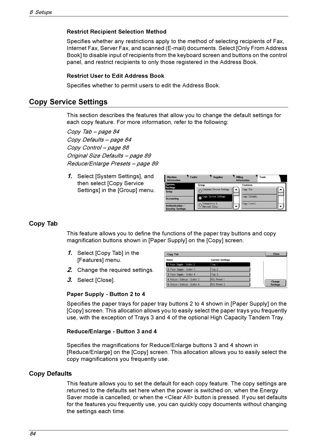 Xerox 5230A, 5225A manual Copy Service Settings, Copy Tab, Copy Defaults 