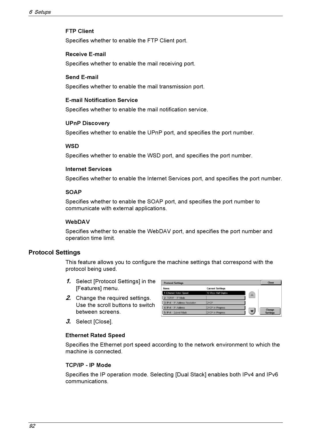 Xerox 5230A, 5225A manual Protocol Settings 