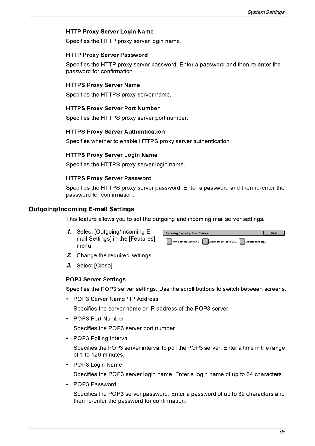 Xerox 5225A, 5230A manual Outgoing/Incoming E-mail Settings 