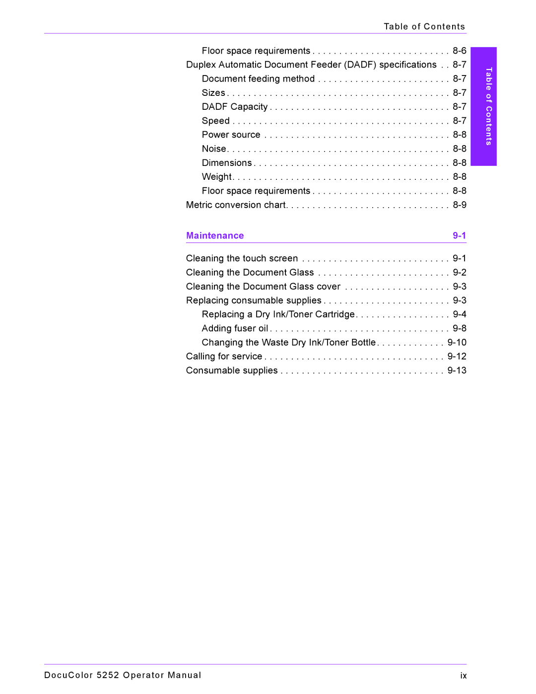 Xerox 5252 manual Maintenance 